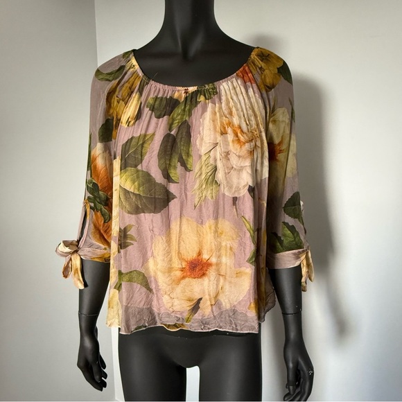 🪽 Silk Blend | Cherish Italy Floral Sheer Blouse (S) – Boho Romantic - Picture 1 of 6